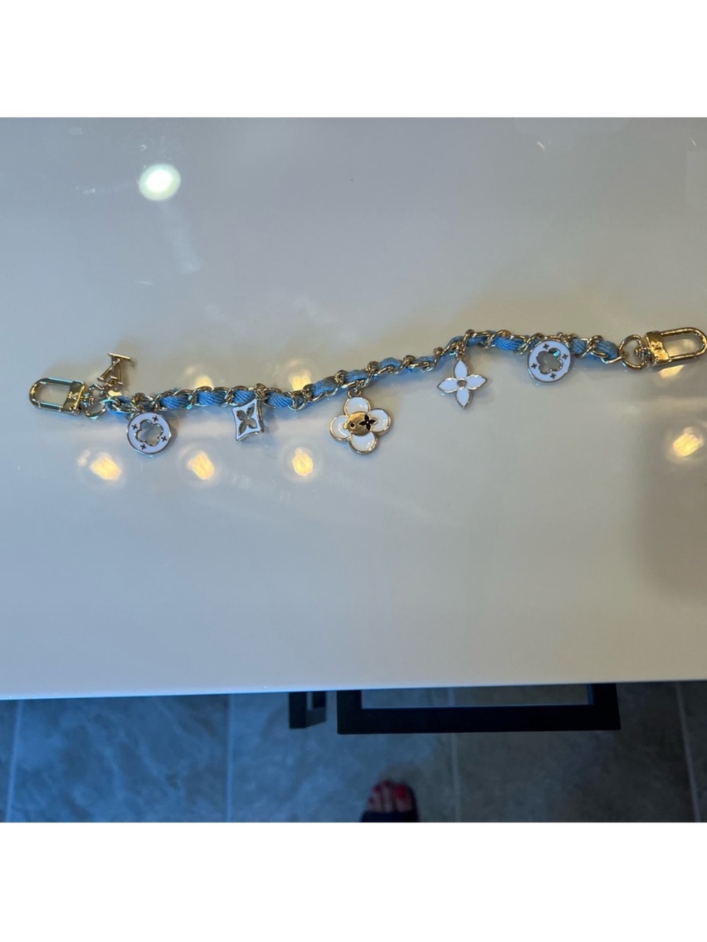 Gold and Light Blue Floral Charm Bracelet - Designer Style